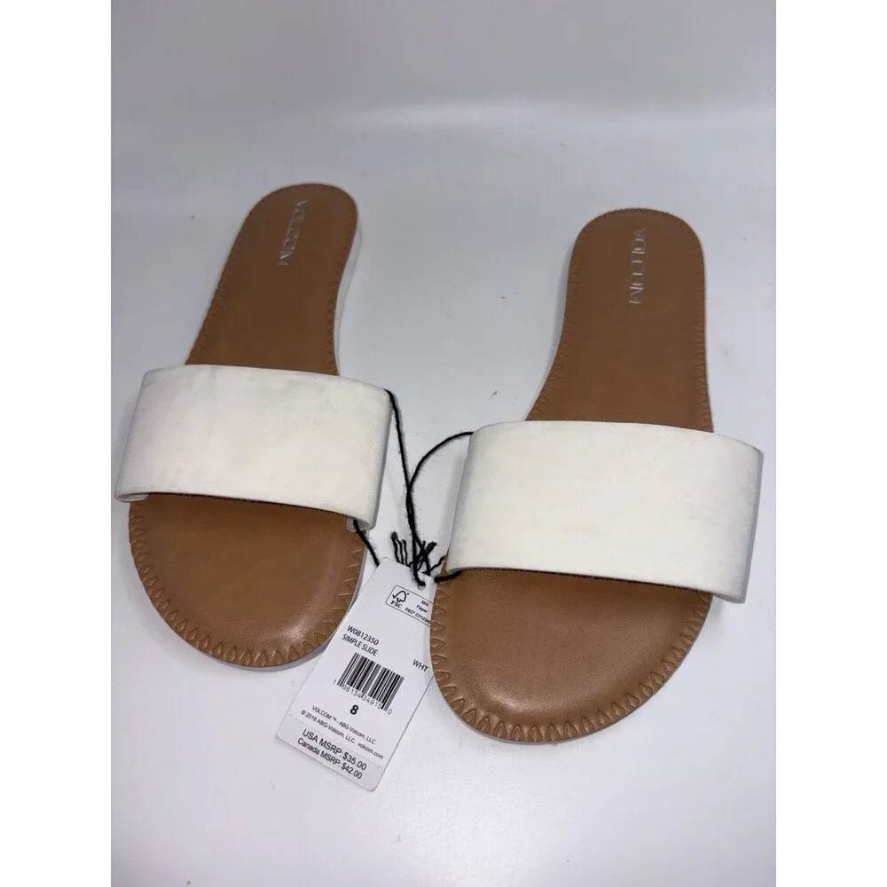 NWT * Volcom White Simple Slide Sandals Sz 8